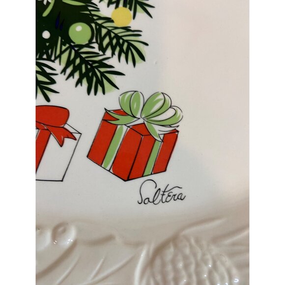 Vintage Saltera Christmas Tree Serving Platter Pinecone Border Holiday Gifts - Picture 4 of 6
